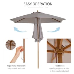 image-2.5m Wood Garden Parasol Sun Shade Patio Outdoor Wooden Umbrella Canopy Grey