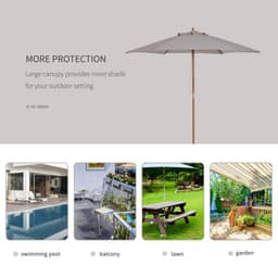 image-2.5m Wood Garden Parasol Sun Shade Patio Outdoor Wooden Umbrella Canopy Grey