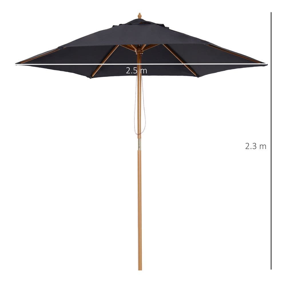 image-2.5m Wood Garden Parasol Sun Shade Patio Outdoor Wooden Umbrella