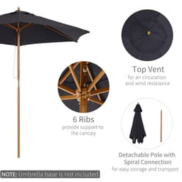 image-2.5m Wood Garden Parasol Sun Shade Patio Outdoor Wooden Umbrella