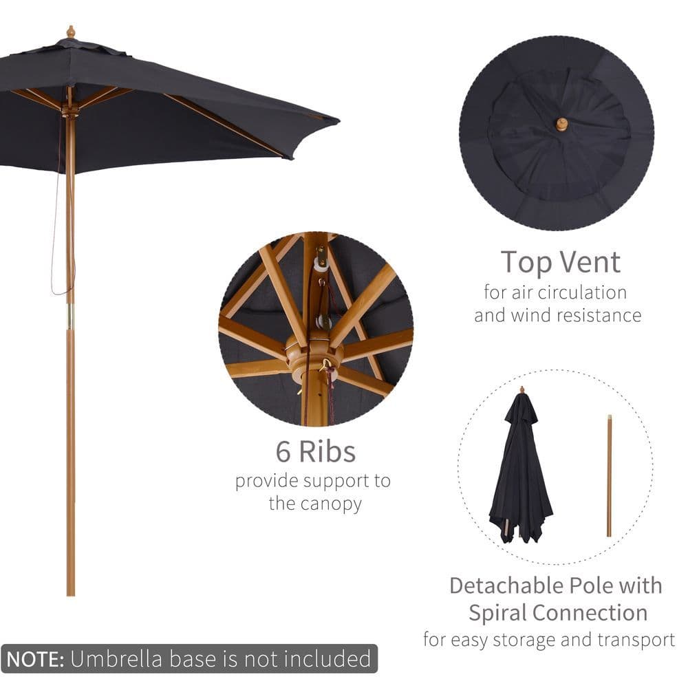 image-2.5m Wood Garden Parasol Sun Shade Patio Outdoor Wooden Umbrella