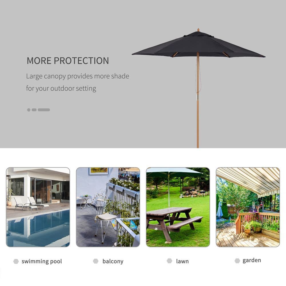 image-2.5m Wood Garden Parasol Sun Shade Patio Outdoor Wooden Umbrella