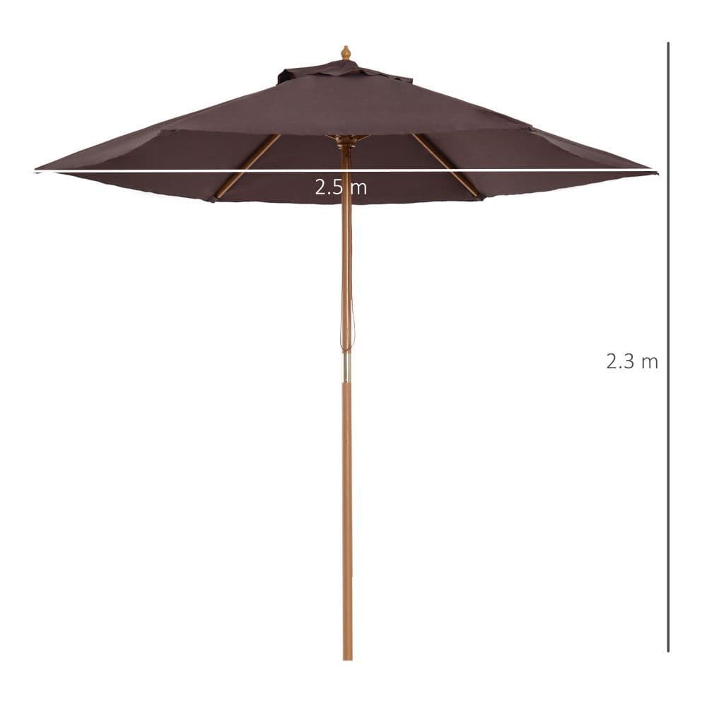 image-Outsunny 2.5m Wood Garden Parasol Sun Shade Patio Outdoor Wooden Umbrella Canopy
