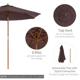 image-Outsunny 2.5m Wood Garden Parasol Sun Shade Patio Outdoor Wooden Umbrella Canopy