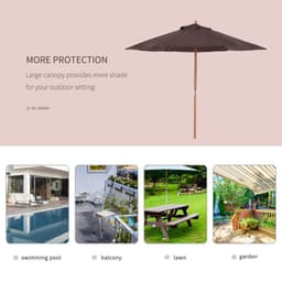 image-Outsunny 2.5m Wood Garden Parasol Sun Shade Patio Outdoor Wooden Umbrella Canopy