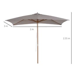 image-2 x 3m Wood Square Parasol Sun Shade Garden Outdoor Umbrella Canopy Light Grey