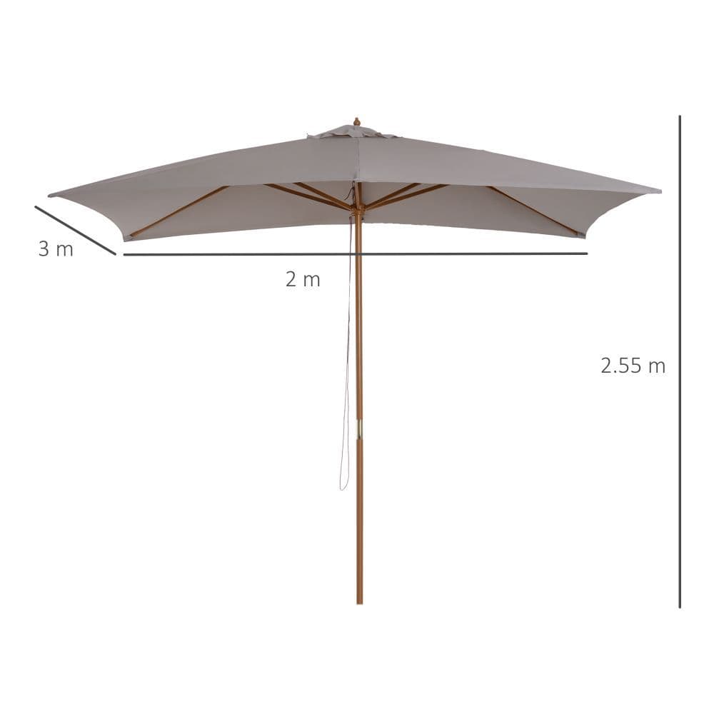 image-2 x 3m Wood Square Parasol Sun Shade Garden Outdoor Umbrella Canopy Light Grey