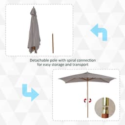 image-2 x 3m Wood Square Parasol Sun Shade Garden Outdoor Umbrella Canopy Light Grey