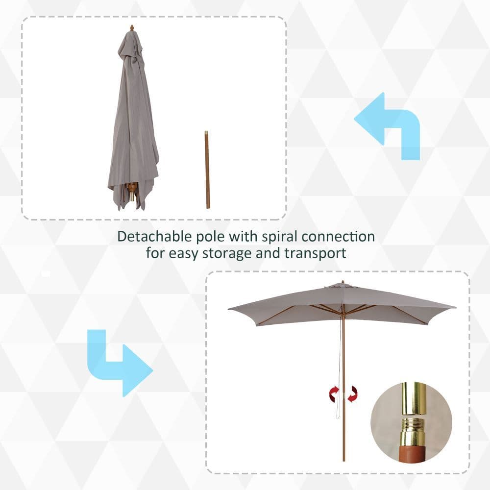 image-2 x 3m Wood Square Parasol Sun Shade Garden Outdoor Umbrella Canopy Light Grey