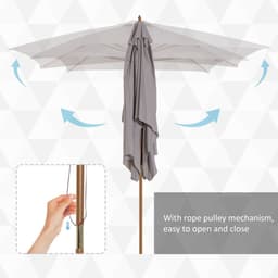 image-2 x 3m Wood Square Parasol Sun Shade Garden Outdoor Umbrella Canopy Light Grey