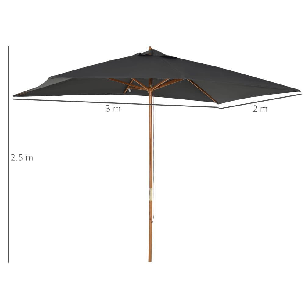 image-2x3x2.5m Wood Square Parasol Sun Shade Garden Outdoor Umbrella Canopy Teak