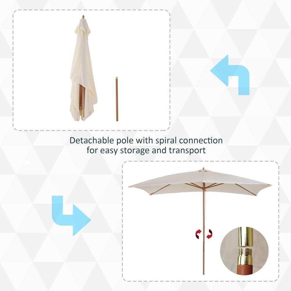 image-3x2m Wooden Patio Parasol Umbrella-Cream