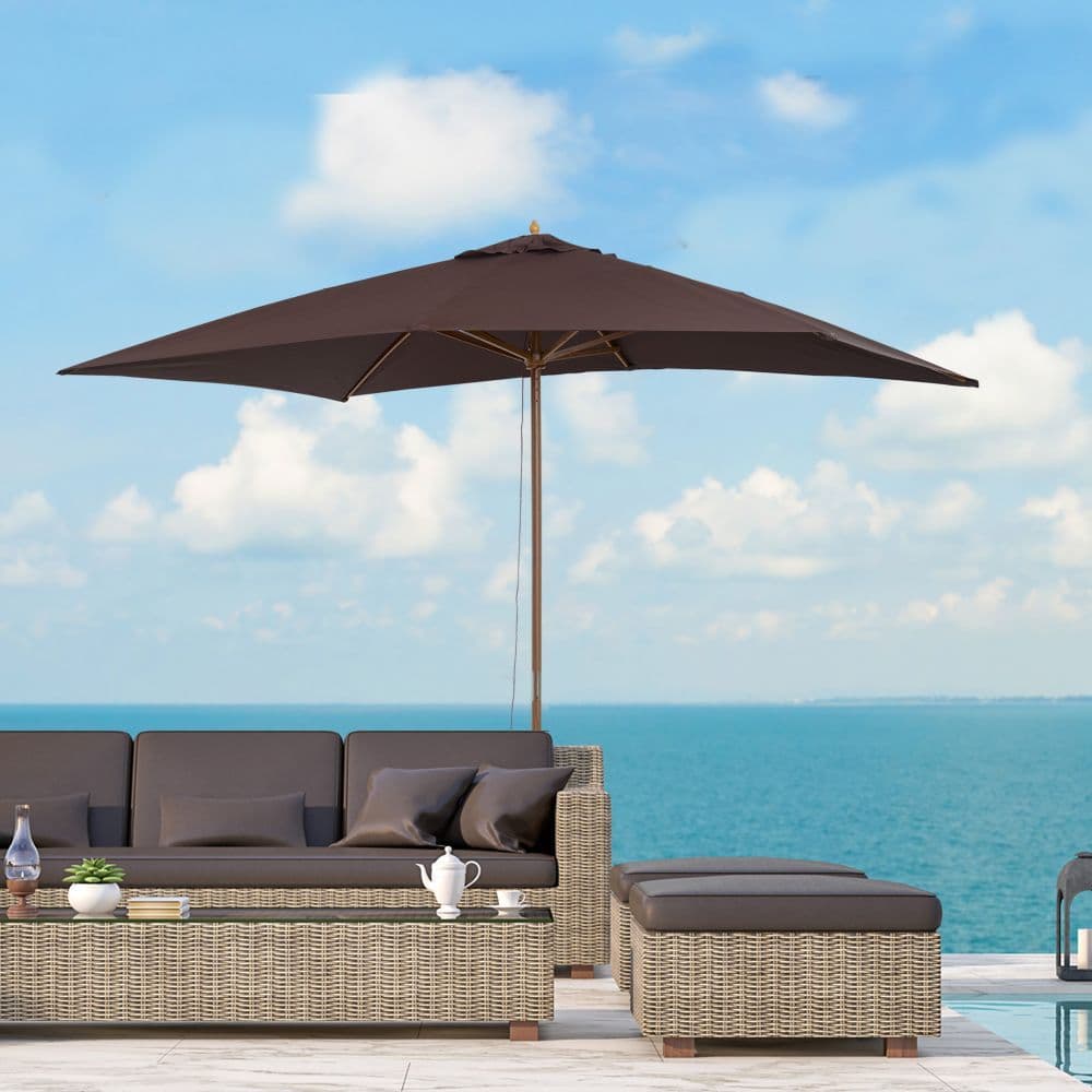 image-Wooden Garden Parasol Umbrella Coffee 3m x 2m
