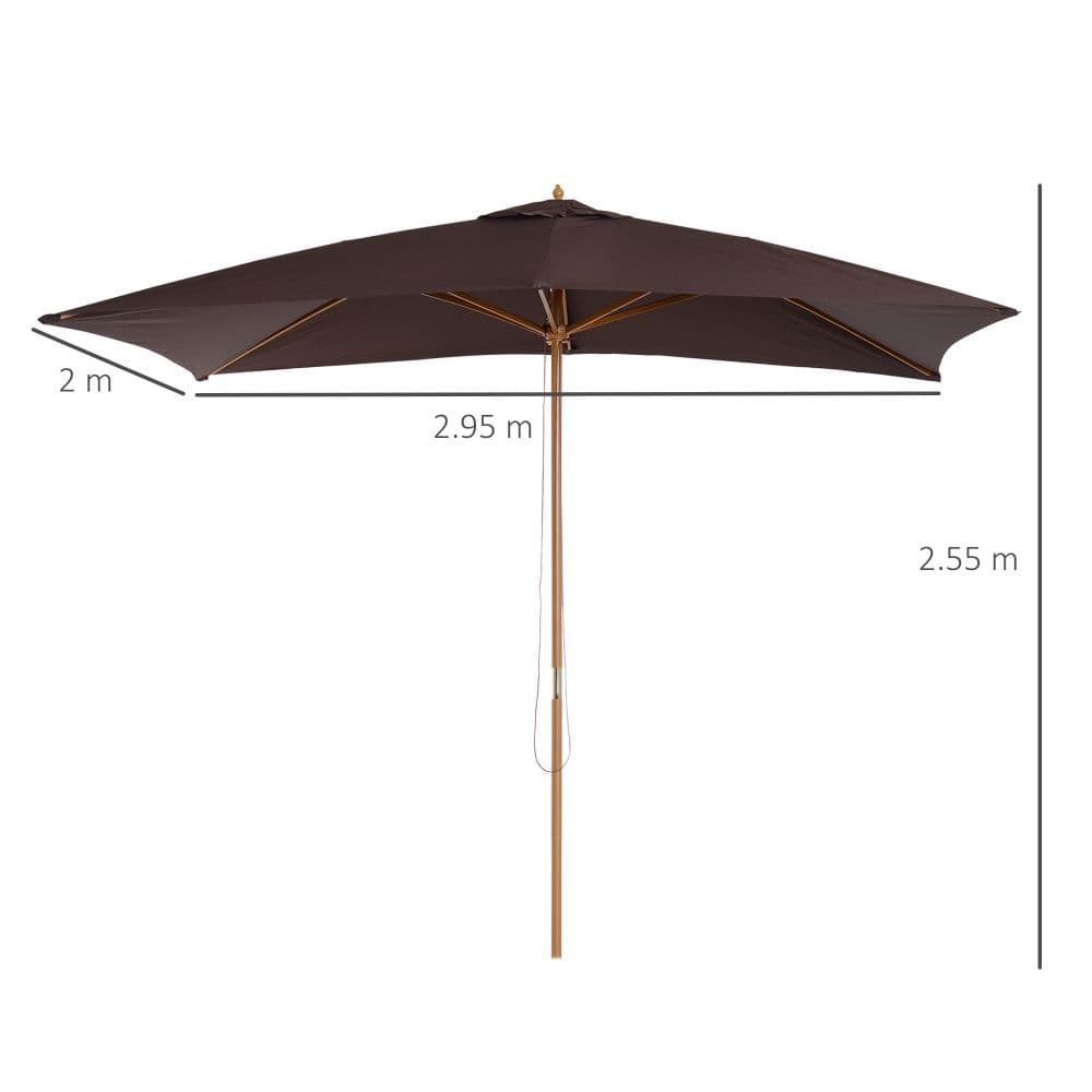 image-Wooden Garden Parasol Umbrella Coffee 3m x 2m