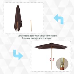 image-Wooden Garden Parasol Umbrella Coffee 3m x 2m