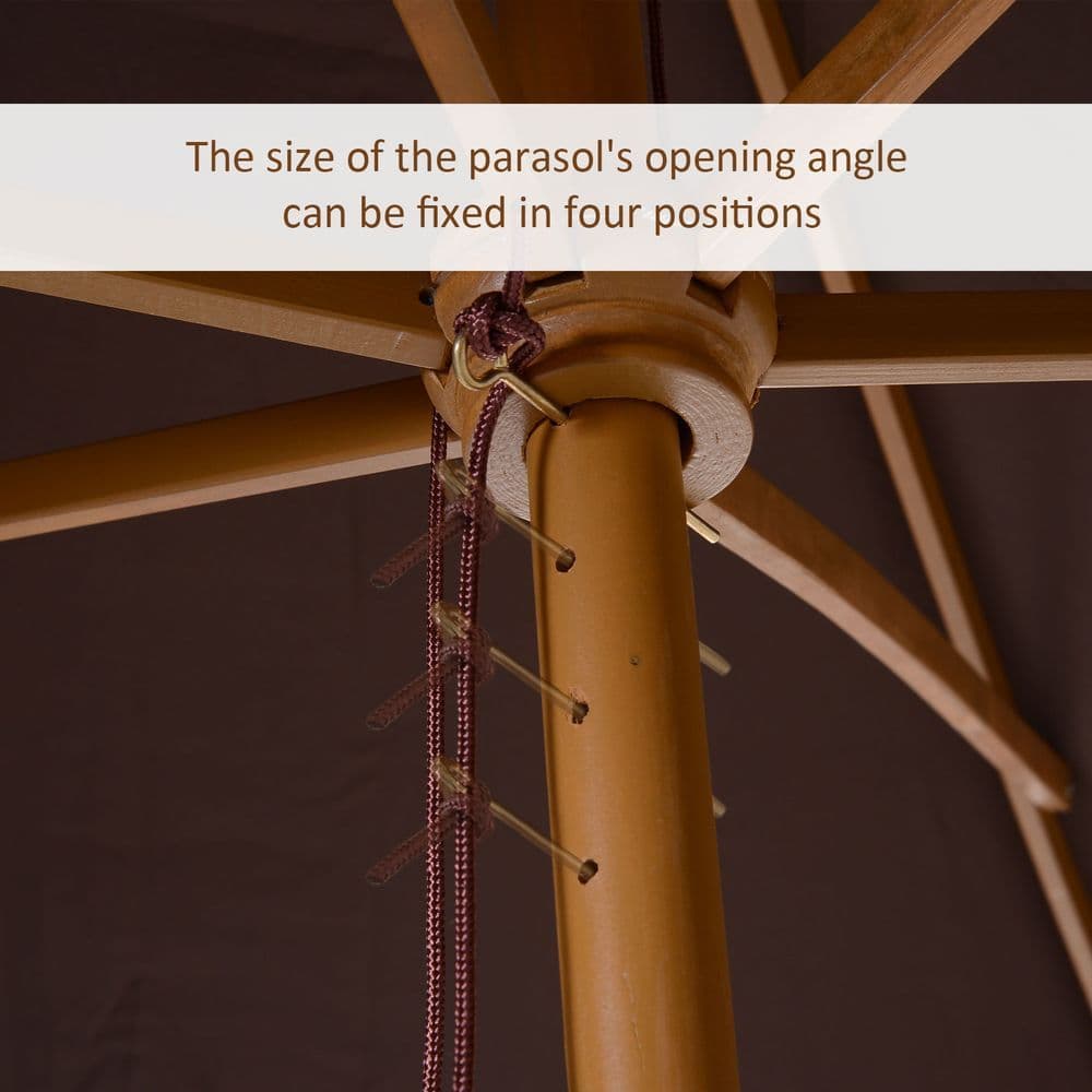 image-Wooden Garden Parasol Umbrella Coffee 3m x 2m
