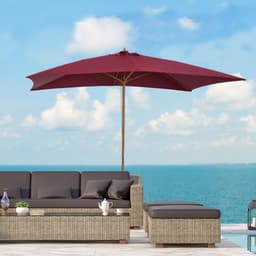 image-3mx2m Wood Square Parasol Sun Shade Garden Outdoor Umbrella Canopy Wine Red