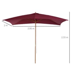 image-3mx2m Wood Square Parasol Sun Shade Garden Outdoor Umbrella Canopy Wine Red