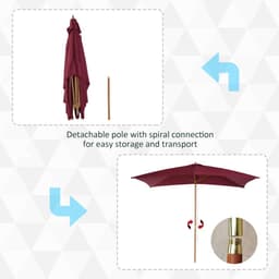 image-3mx2m Wood Square Parasol Sun Shade Garden Outdoor Umbrella Canopy Wine Red