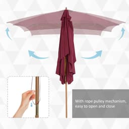 image-3mx2m Wood Square Parasol Sun Shade Garden Outdoor Umbrella Canopy Wine Red