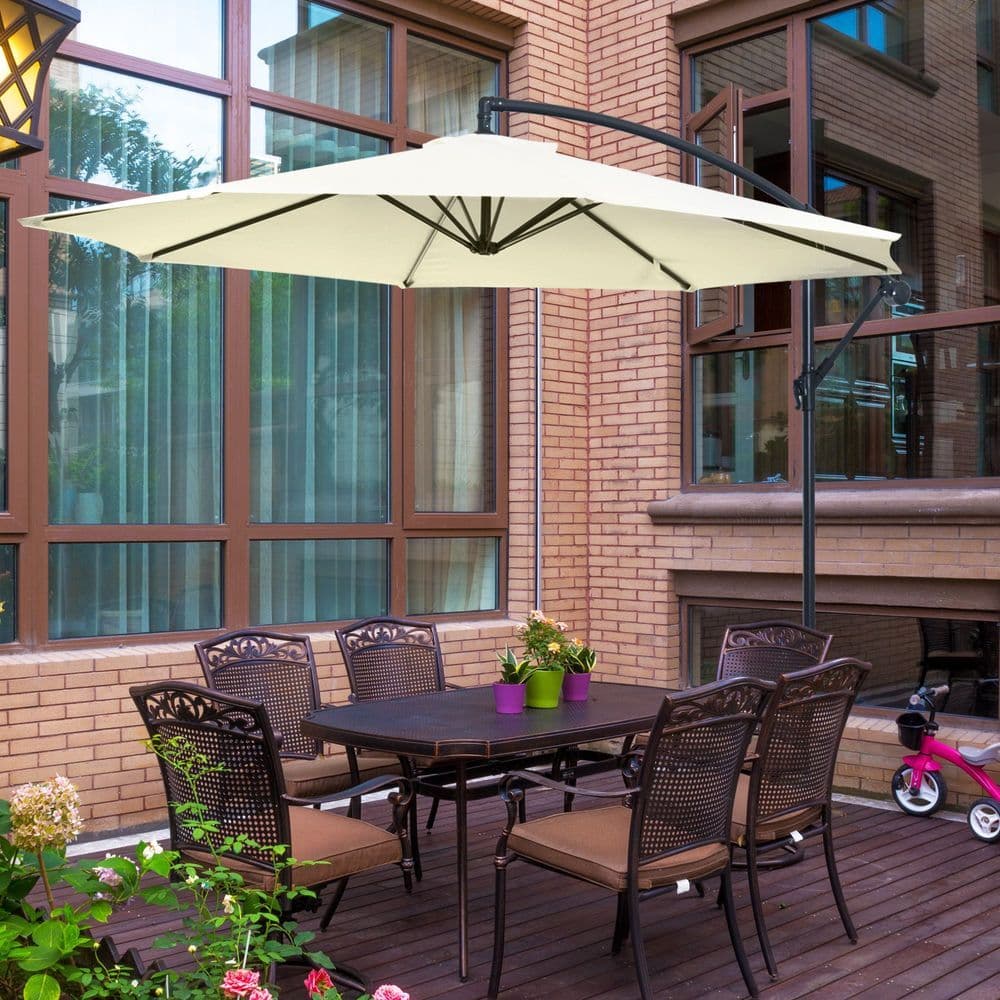 image-3mt Garden Parasol Sun Shade Patio Banana Hanging Rattan Set