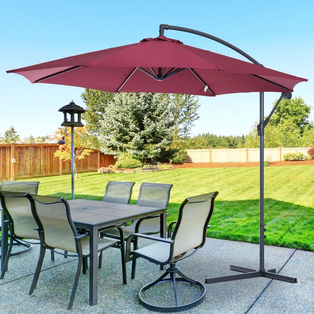 image-3m Banana Hanging Umbrella Garden Parasol-Red