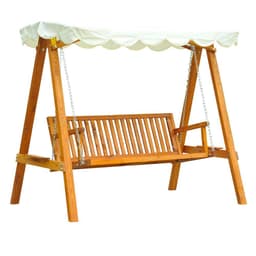 image-3-Seater Wooden Garden Swing Chair Seat Bench-Cream