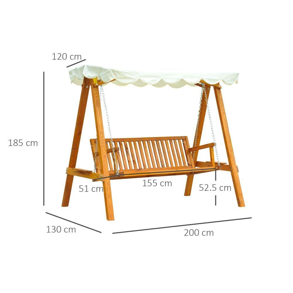 image-3-Seater Wooden Garden Swing Chair Seat Bench-Cream