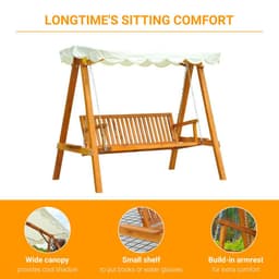 image-3-Seater Wooden Garden Swing Chair Seat Bench-Cream