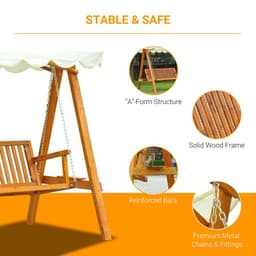 image-3-Seater Wooden Garden Swing Chair Seat Bench-Cream