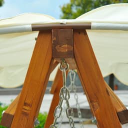 image-3-Seater Wooden Garden Swing Chair Seat Bench-Cream