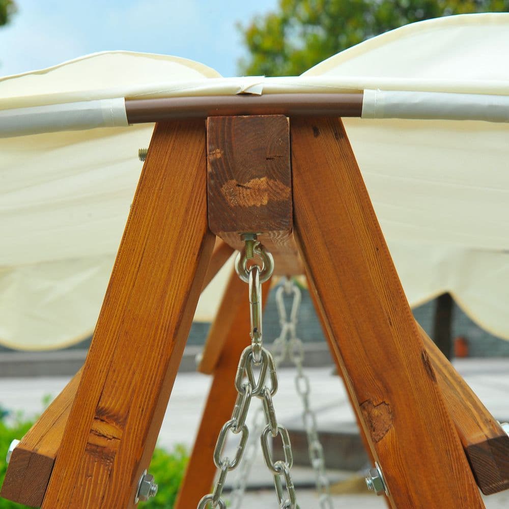 image-3-Seater Wooden Garden Swing Chair Seat Bench-Cream
