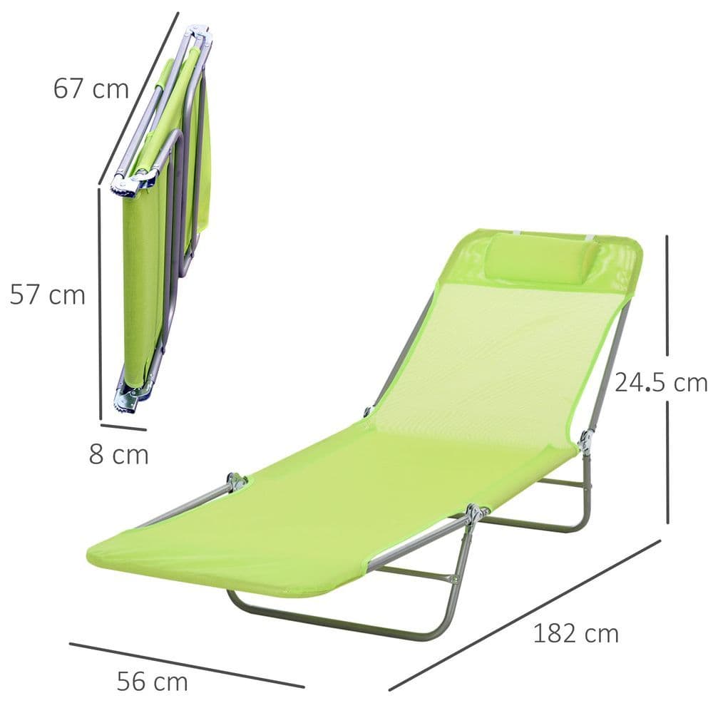 image-Adjustable Sun Bed Garden Lounger Recliner Relaxing Camping Light Green