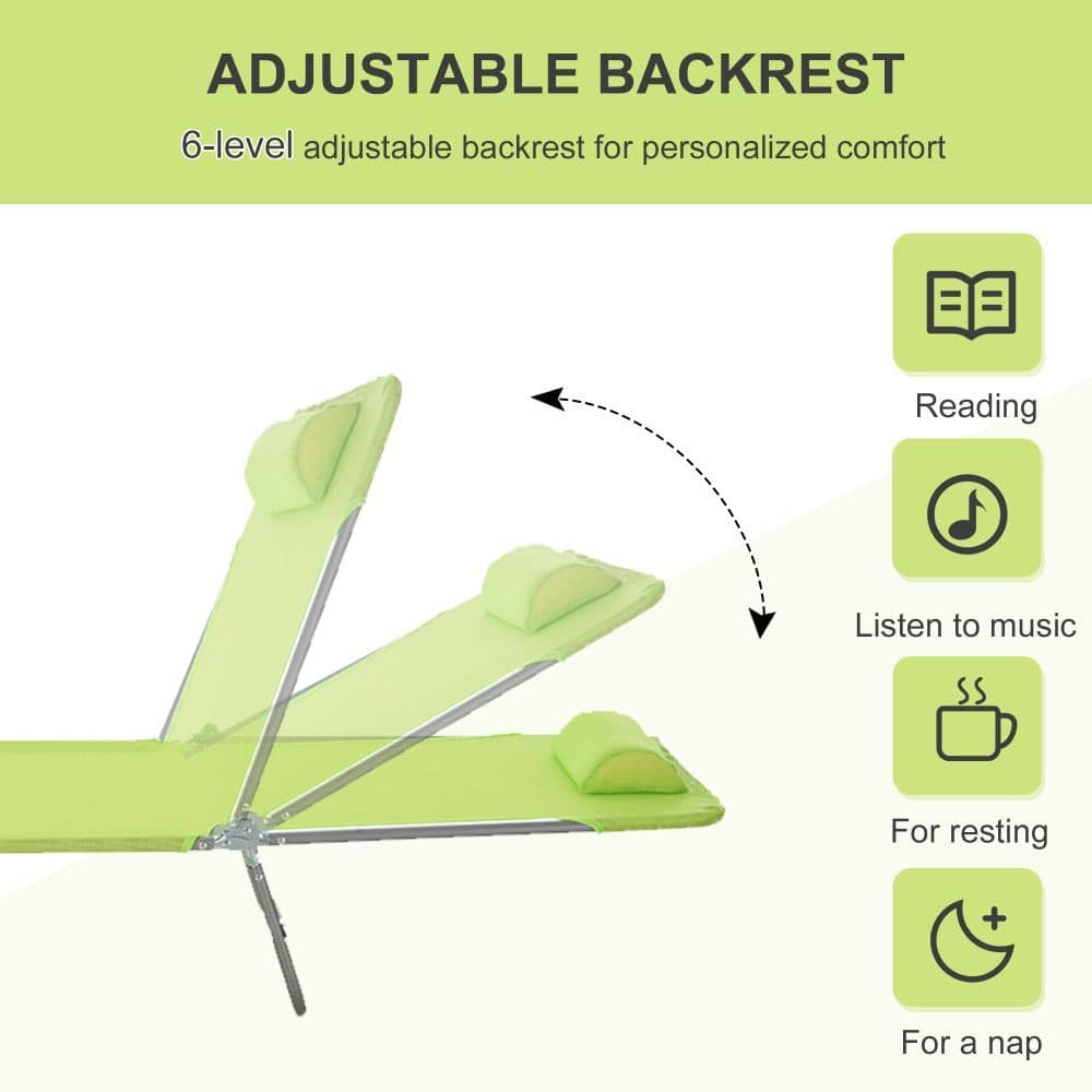 image-Adjustable Sun Bed Garden Lounger Recliner Relaxing Camping Light Green