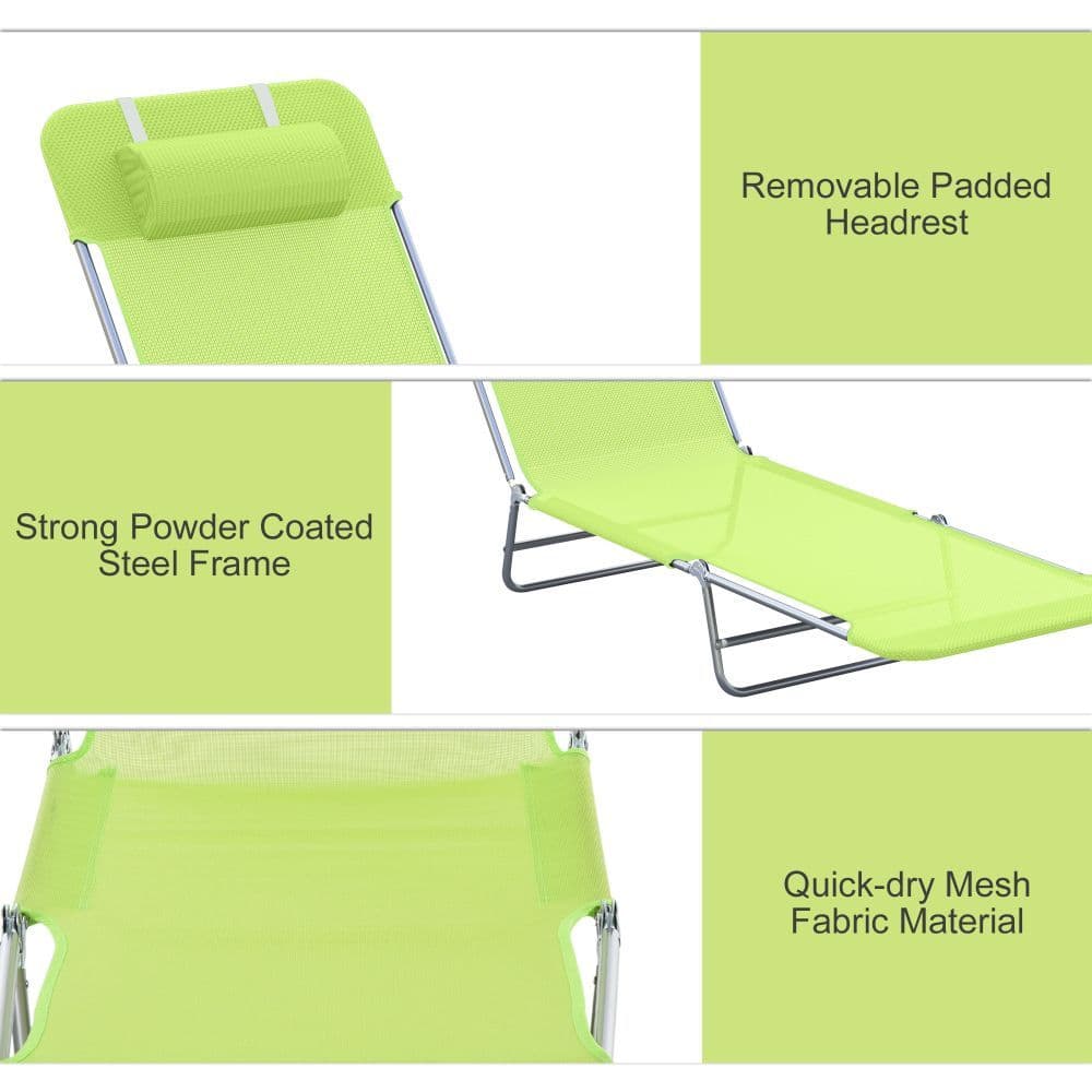 image-Adjustable Sun Bed Garden Lounger Recliner Relaxing Camping Light Green