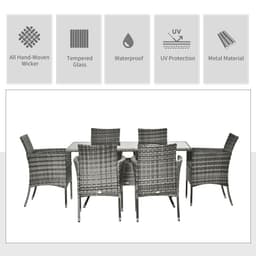 image-7pc Rattan Garden Furniture Dining Set Wicker Patio Conservatory Seater