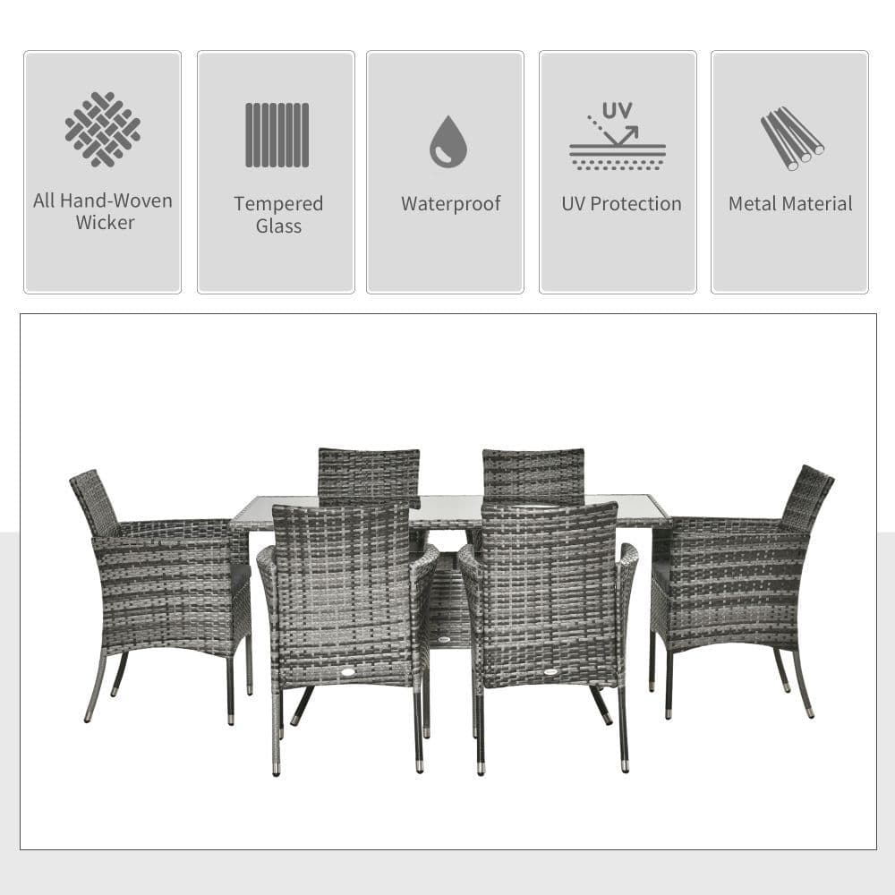image-7pc Rattan Garden Furniture Dining Set Wicker Patio Conservatory Seater