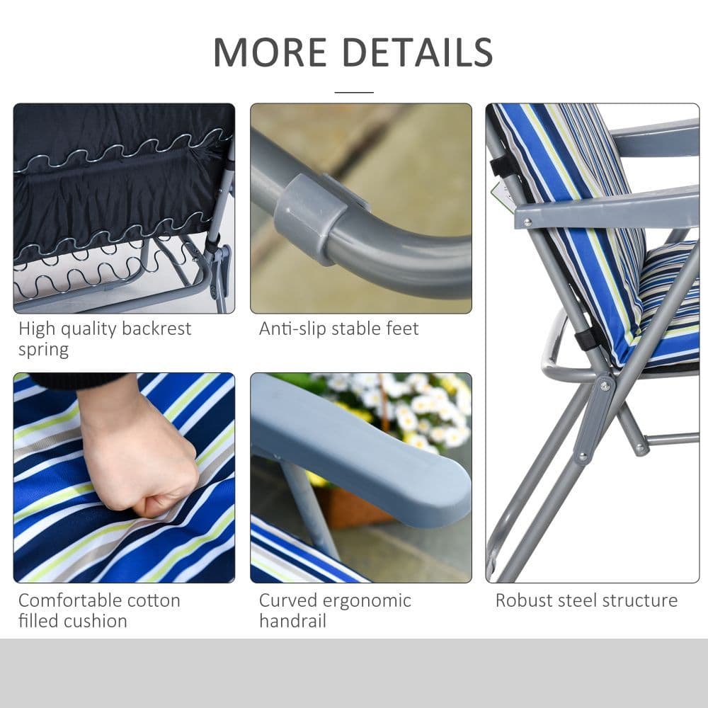 image-Set of 2 Adjustable Sun Lounger Recliner Reclining Seat Blue and White