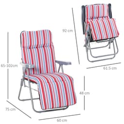 image-Set of 2 Adjustable Sun Lounger Recliner Reclining Seat Red and White