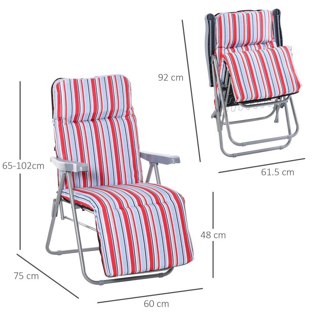 image-Set of 2 Adjustable Sun Lounger Recliner Reclining Seat Red and White