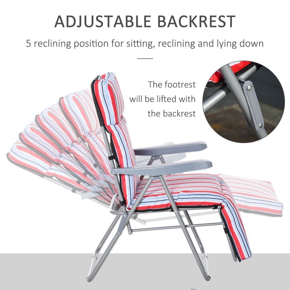image-Set of 2 Adjustable Sun Lounger Recliner Reclining Seat Red and White