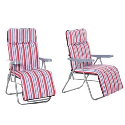 image-Set of 2 Adjustable Sun Lounger Recliner Reclining Seat Red and White