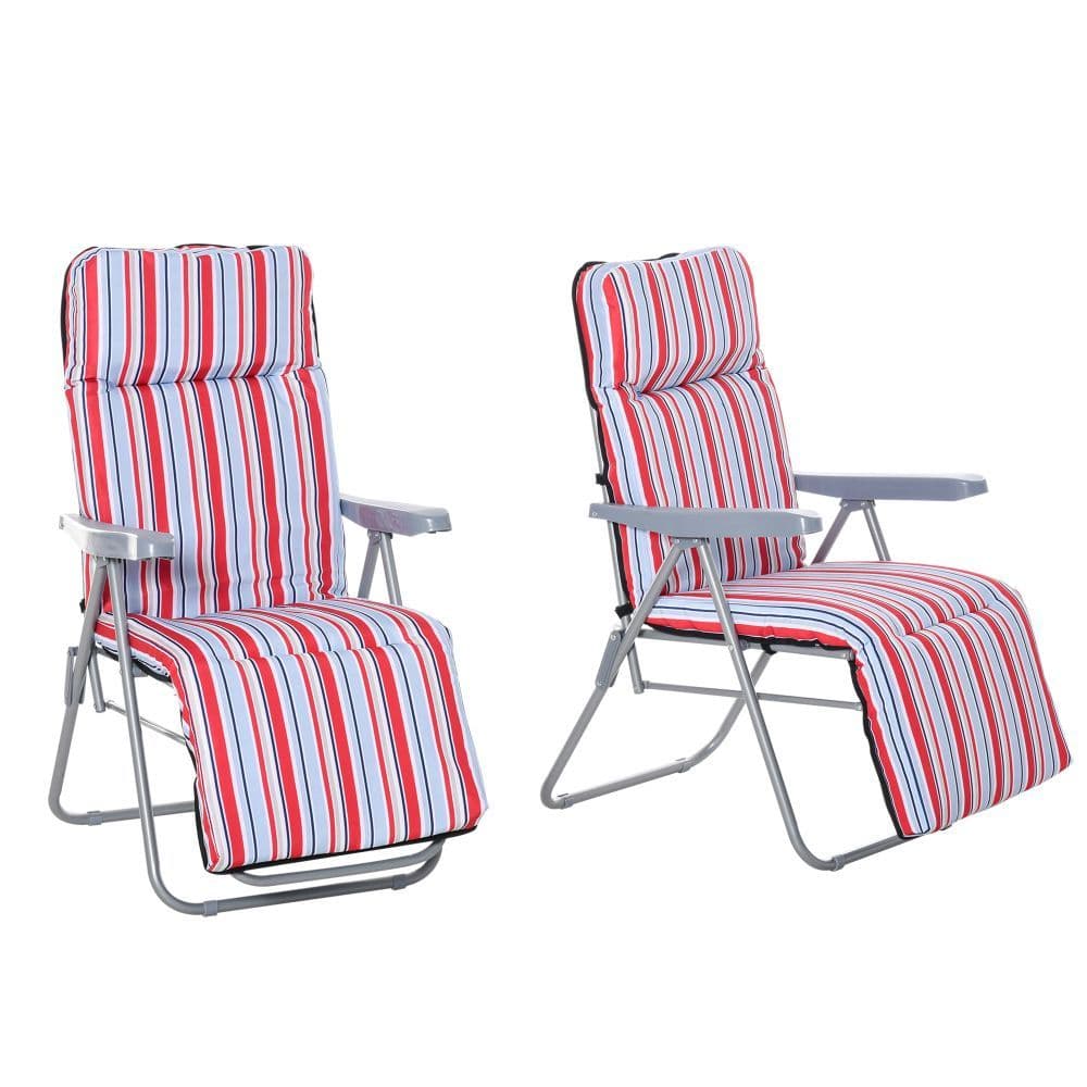 image-Set of 2 Adjustable Sun Lounger Recliner Reclining Seat Red and White