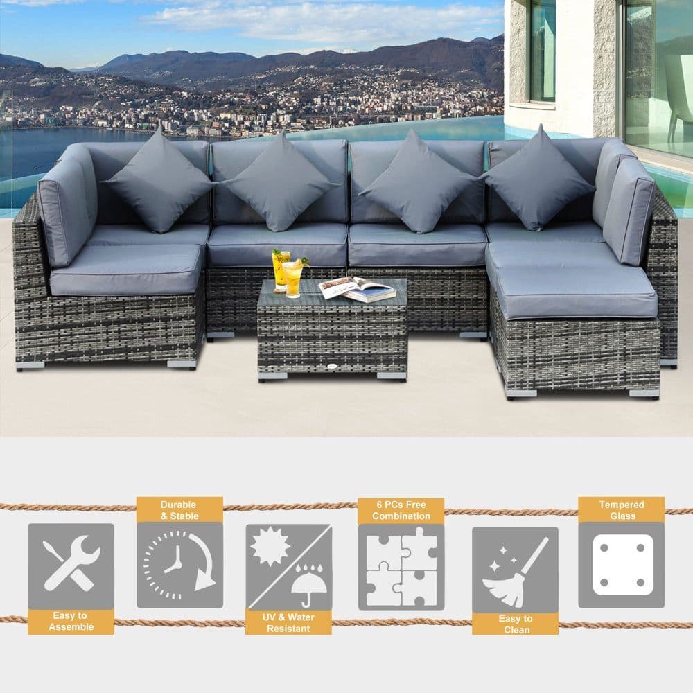 image-7-Seater Outdoor Garden Rattan Furniture Set w/ Coffee Table