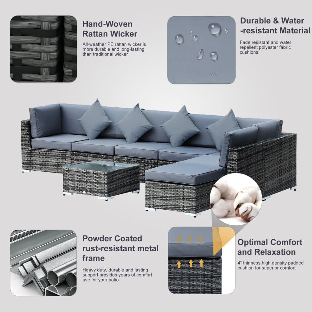 image-7-Seater Outdoor Garden Rattan Furniture Set w/ Coffee Table
