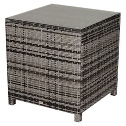 image-Tempered Glass Top Outdoor Garden Rattan Side Table Grey