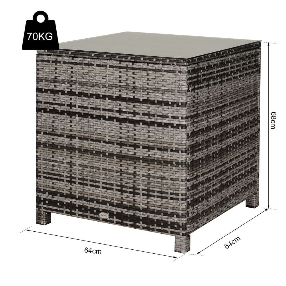 image-Tempered Glass Top Outdoor Garden Rattan Side Table Grey