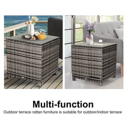 image-Tempered Glass Top Outdoor Garden Rattan Side Table Grey