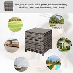 image-Tempered Glass Top Outdoor Garden Rattan Side Table Grey
