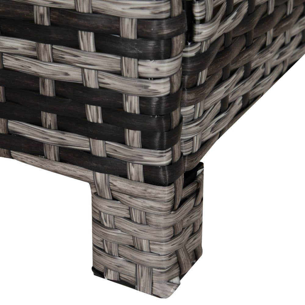 image-Tempered Glass Top Outdoor Garden Rattan Side Table Grey
